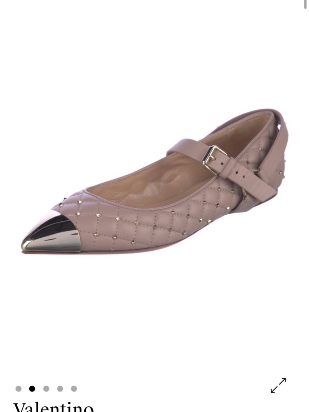 Valentino Quilted Mary Jane Flat with Metallic Point Toe - Nude Blush